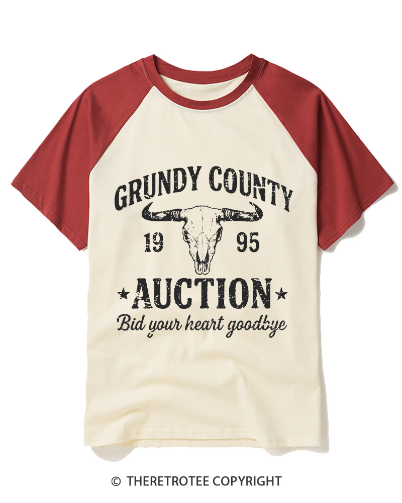 TheRetroTee Grundy County Country Music 1990s Raglan Baseball T-Shirt