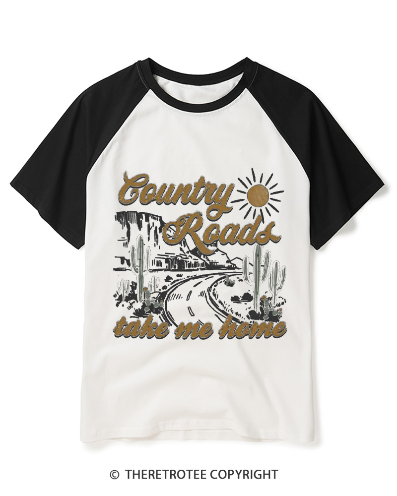 TheRetroTee Country Roads 1970s Raglan Baseball T-Shirt