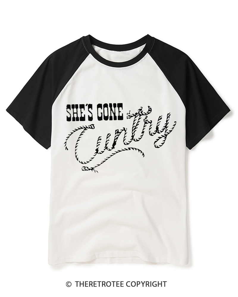 TheRetroTee She's Gone Cuntry 1970s Raglan Baseball T-Shirt