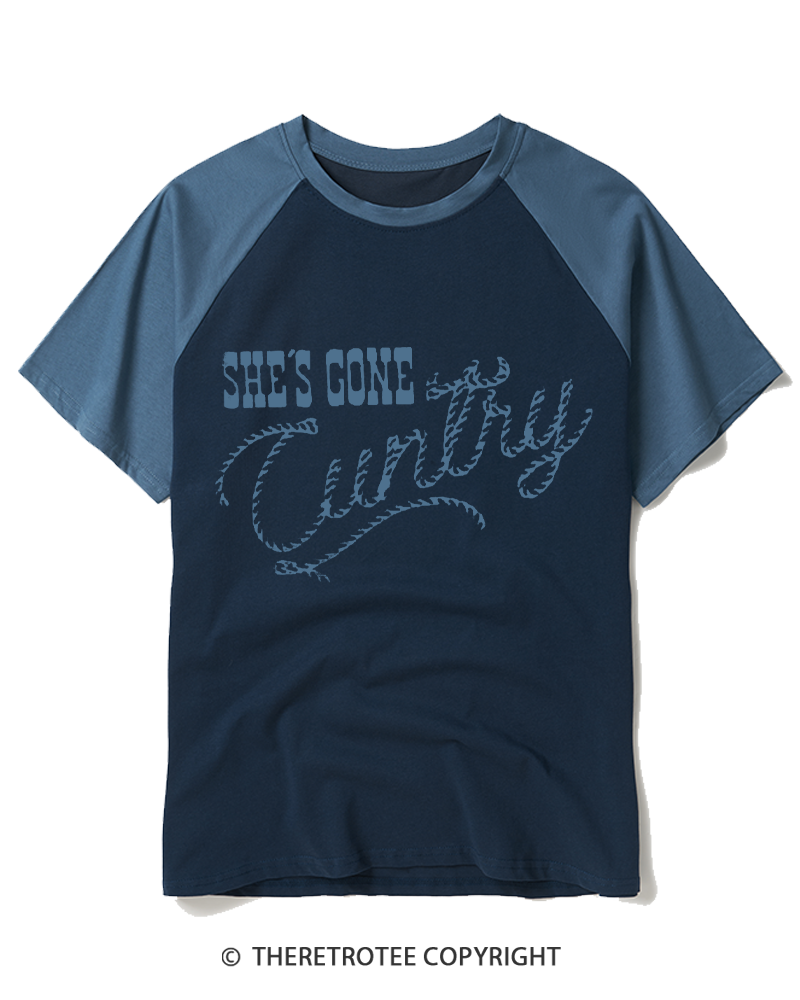 TheRetroTee She's Gone Cuntry 1970s Raglan Baseball T-Shirt