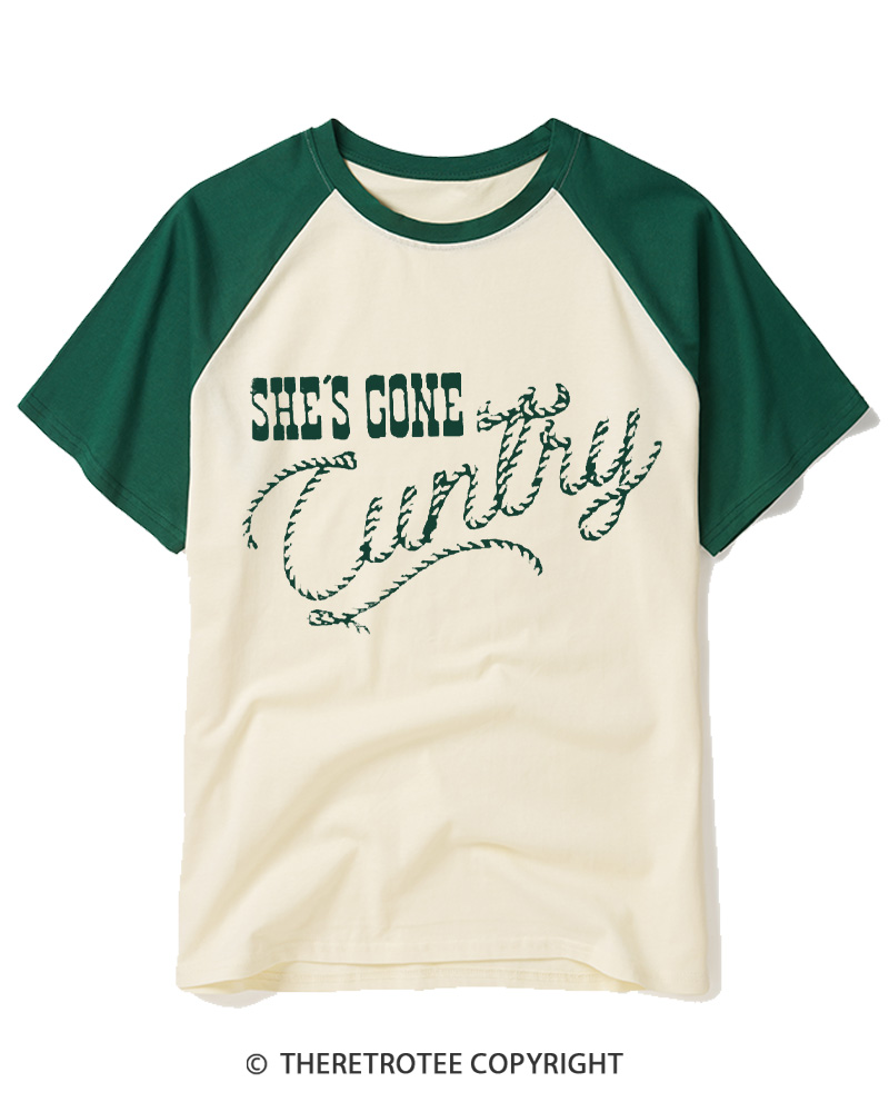 TheRetroTee She's Gone Cuntry 1970s Raglan Baseball T-Shirt