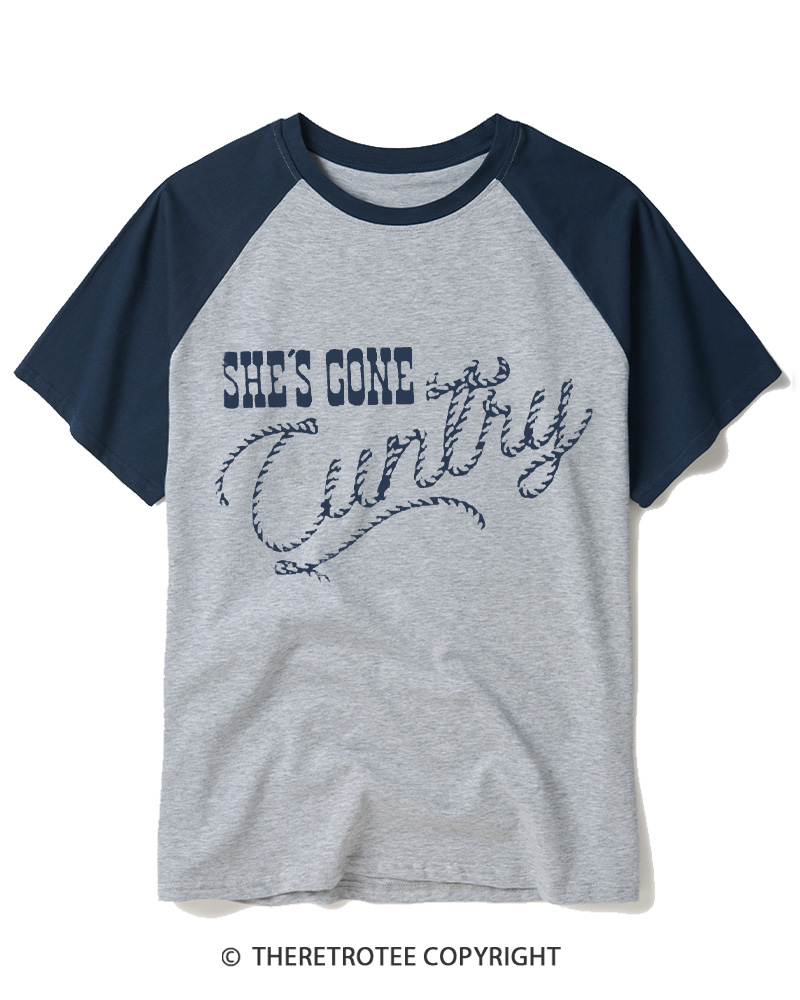 TheRetroTee She's Gone Cuntry 1970s Raglan Baseball T-Shirt