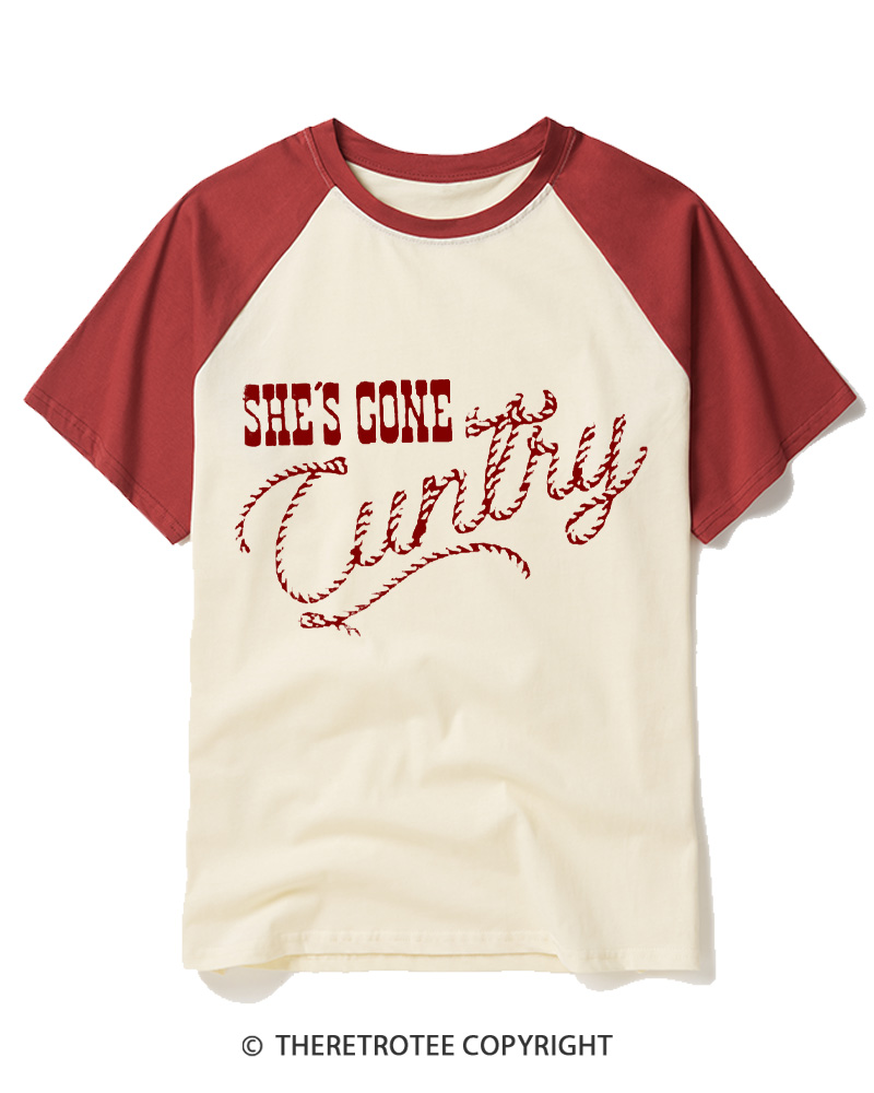 TheRetroTee She's Gone Cuntry 1970s Raglan Baseball T-Shirt