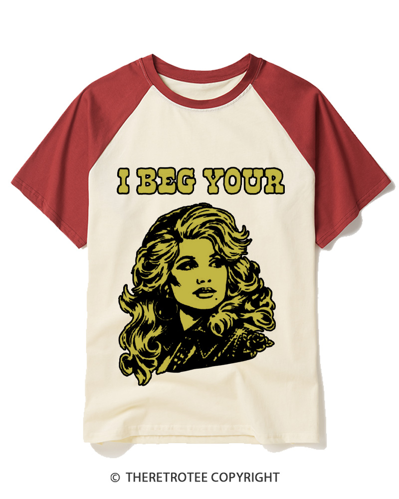 TheRetroTee I Beg Your 1970s Raglan Baseball T-Shirt