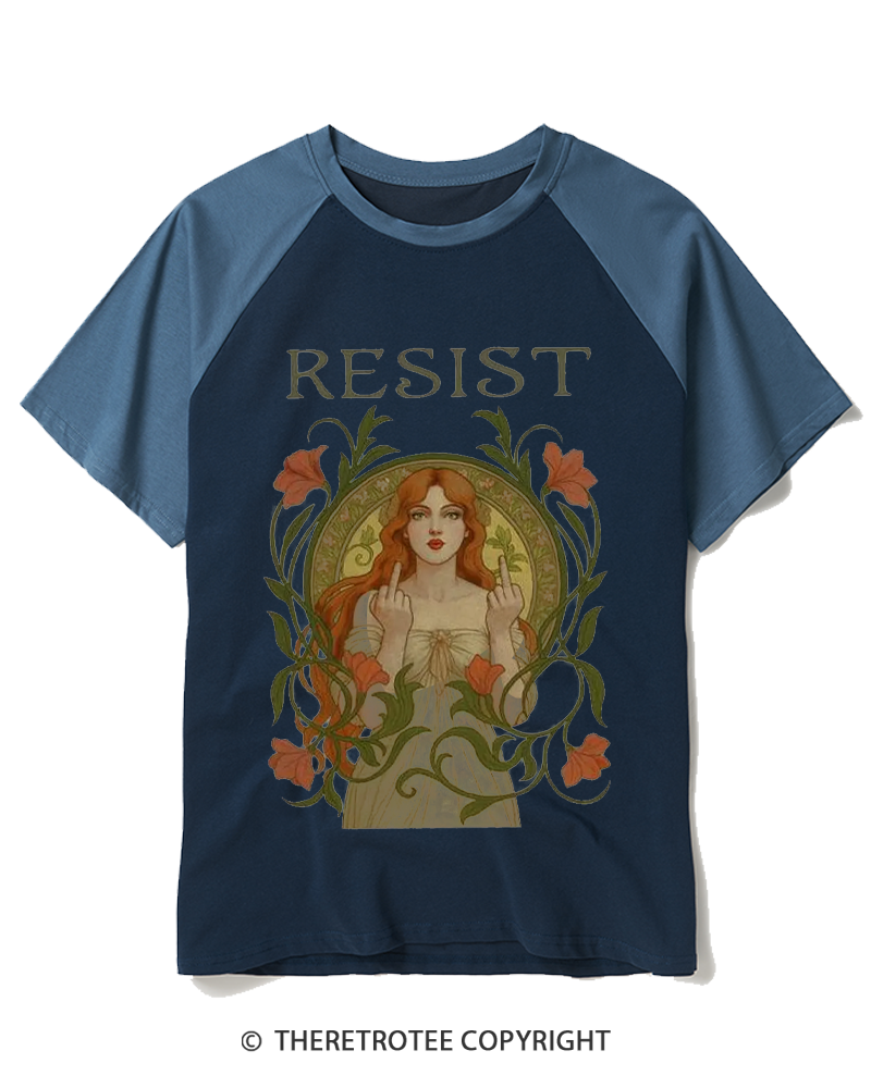 TheRetroTee Resist Vintage Graphic 1950s Raglan Baseball T-Shirt