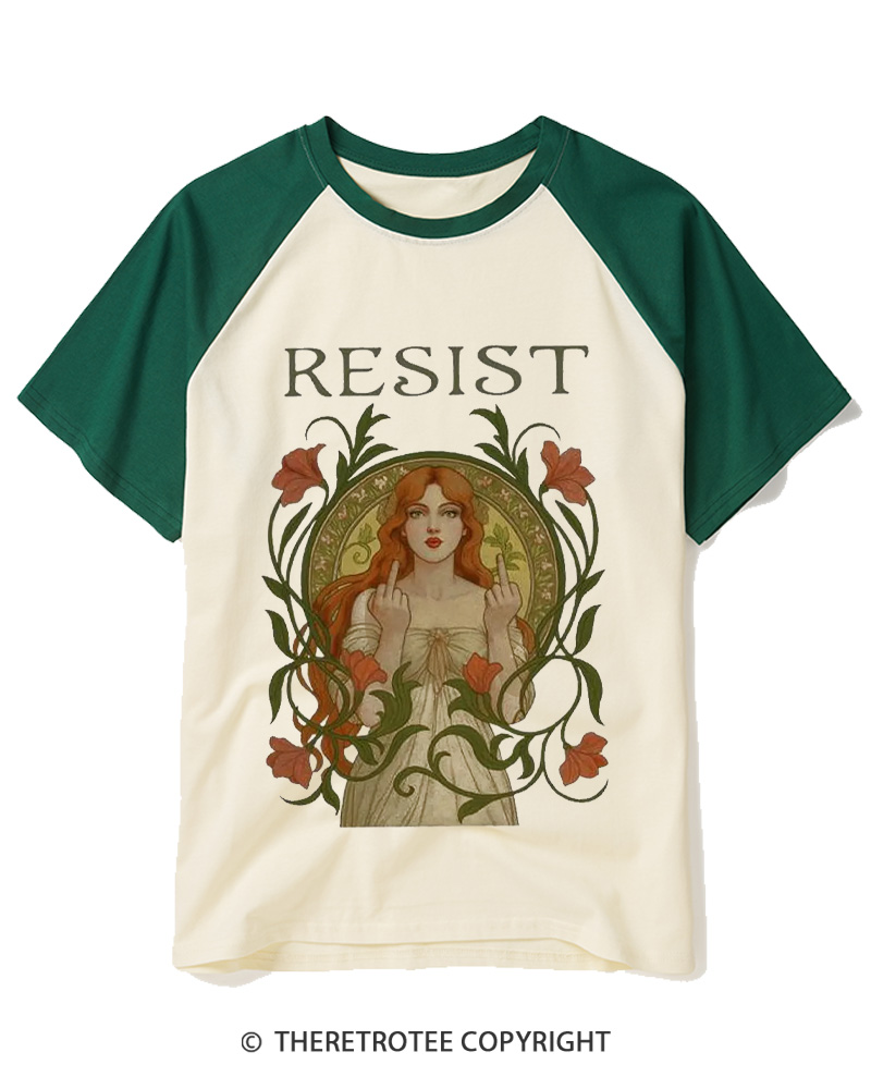 TheRetroTee Resist Vintage Graphic 1950s Raglan Baseball T-Shirt