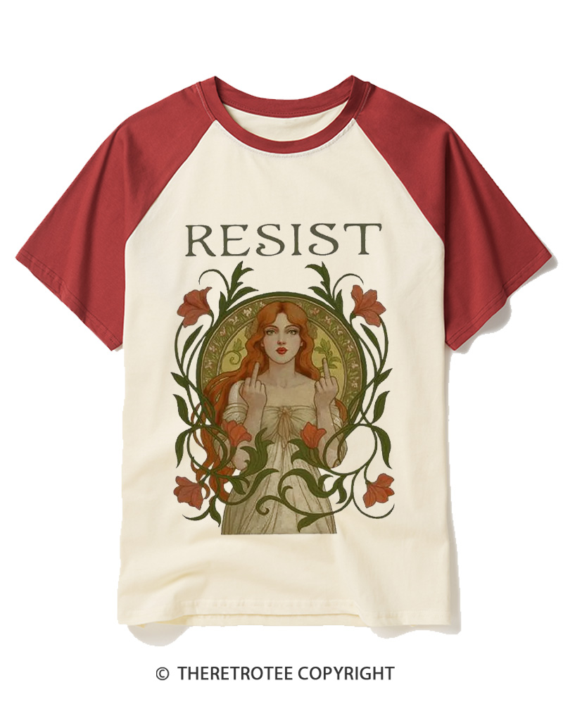 TheRetroTee Resist Vintage Graphic 1950s Raglan Baseball T-Shirt