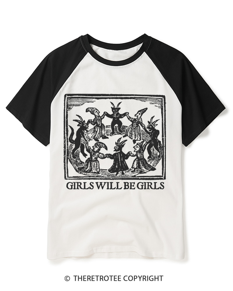 TheRetroTee Girls Will Be Girls Raglan Baseball T-Shirt