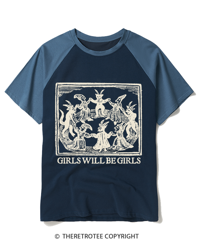 TheRetroTee Girls Will Be Girls Raglan Baseball T-Shirt