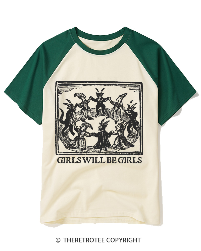 TheRetroTee Girls Will Be Girls Raglan Baseball T-Shirt