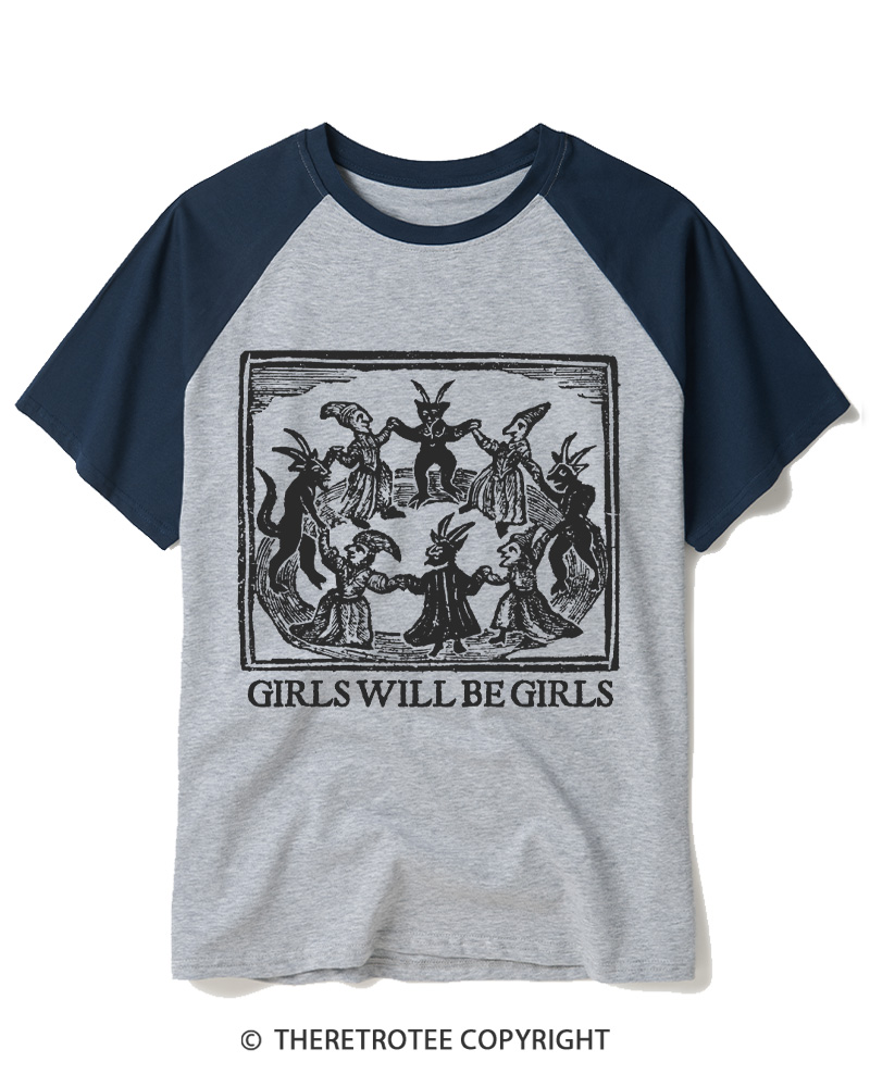 TheRetroTee Girls Will Be Girls Raglan Baseball T-Shirt