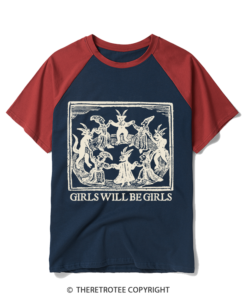 TheRetroTee Girls Will Be Girls Raglan Baseball T-Shirt