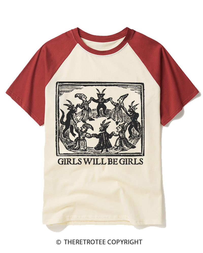 TheRetroTee Girls Will Be Girls Raglan Baseball T-Shirt