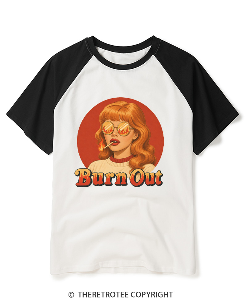 TheRetroTee Burn Out 1970s Raglan Baseball T-Shirt