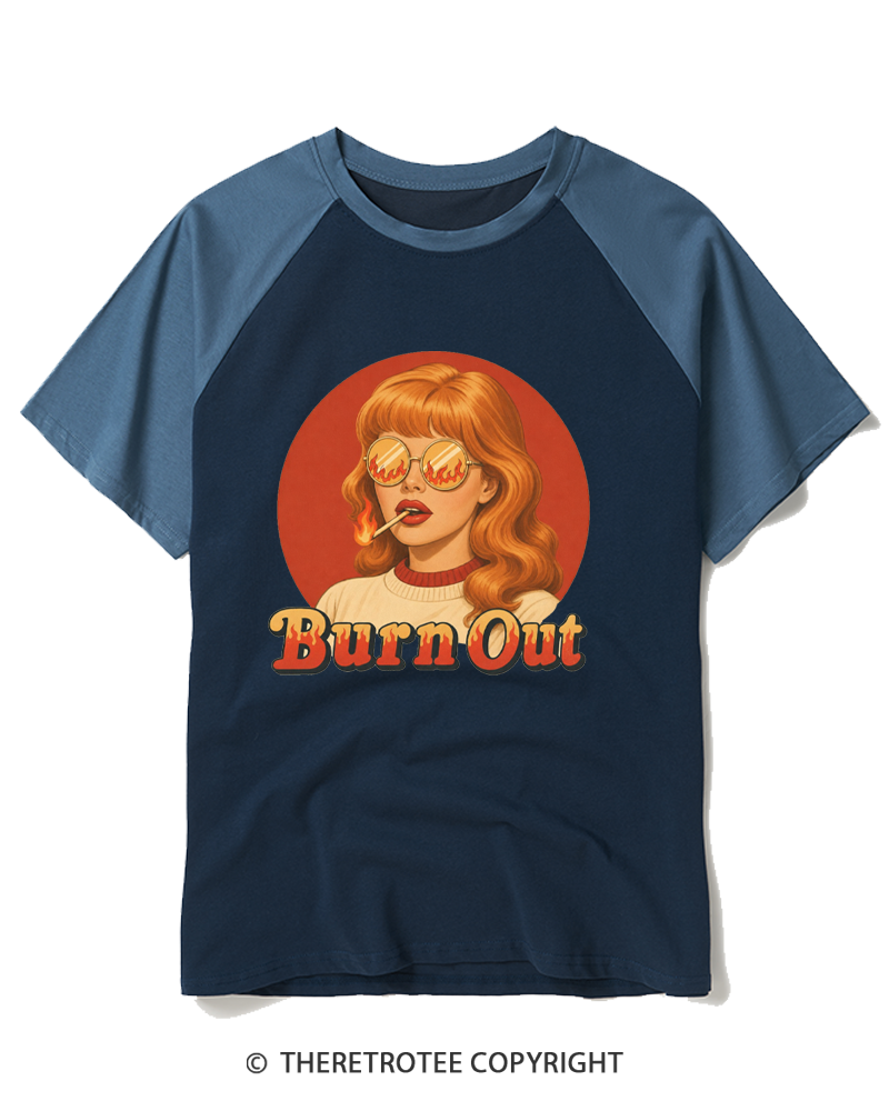 TheRetroTee Burn Out 1970s Raglan Baseball T-Shirt