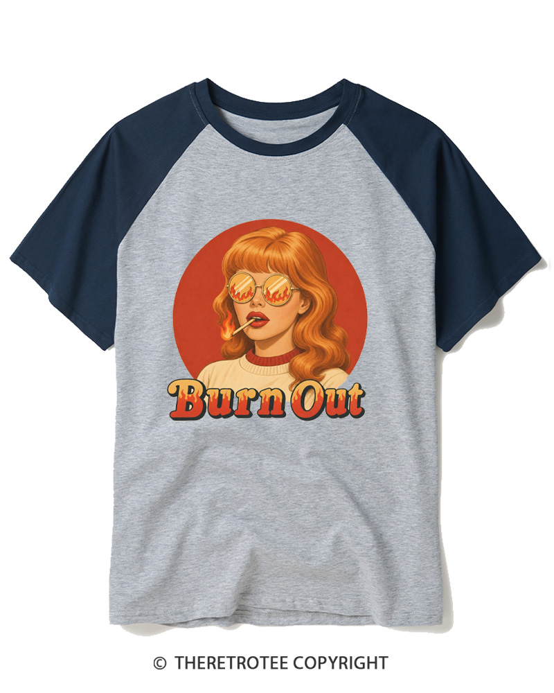 TheRetroTee Burn Out 1970s Raglan Baseball T-Shirt