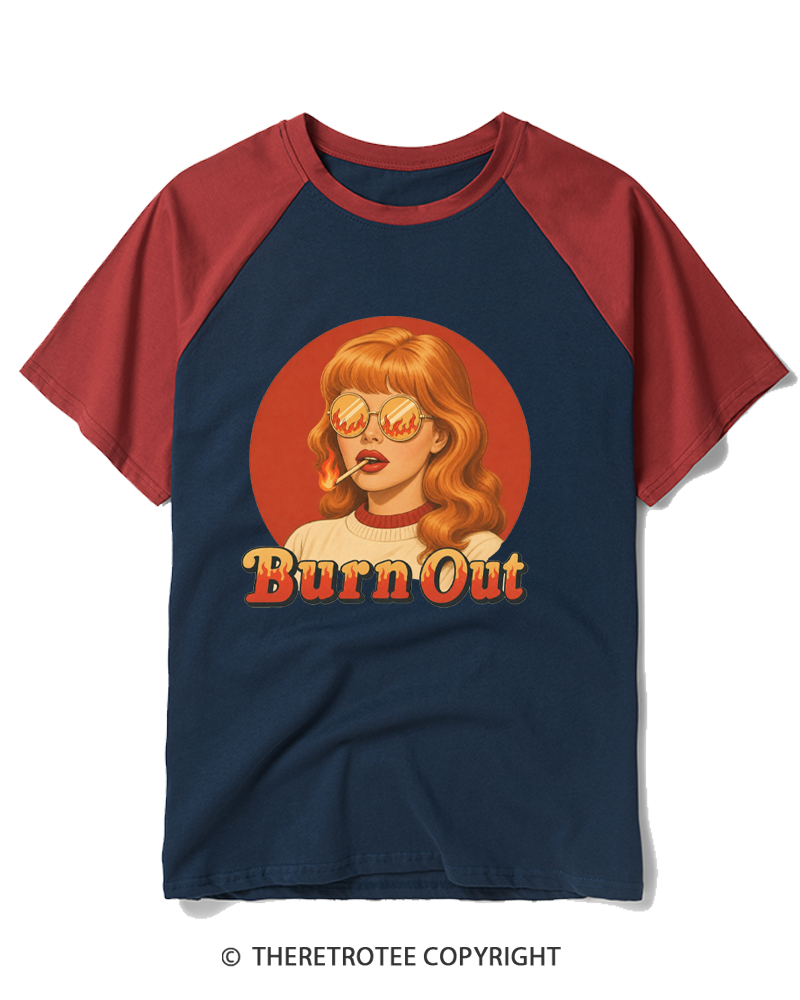 TheRetroTee Burn Out 1970s Raglan Baseball T-Shirt