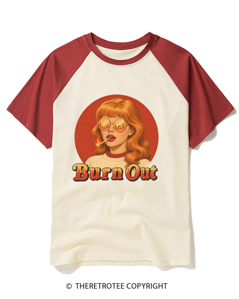 TheRetroTee Burn Out 1970s Raglan Baseball T-Shirt