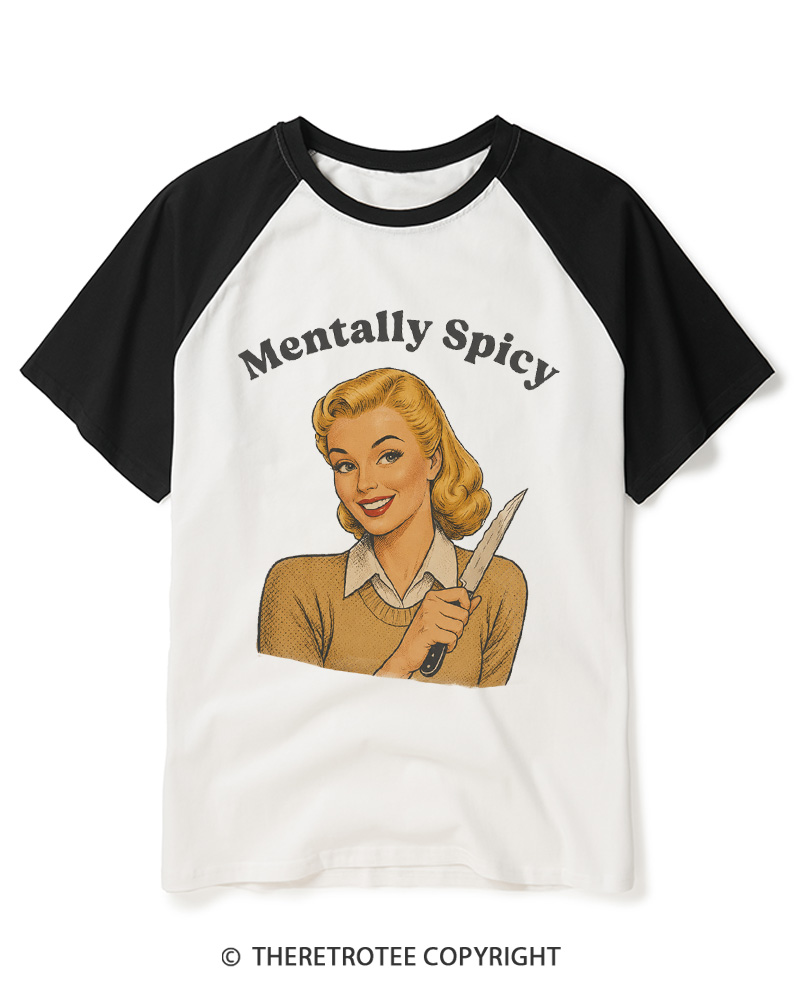 TheRetroTee Mentally Spicy 1950s Raglan Baseball T-Shirt