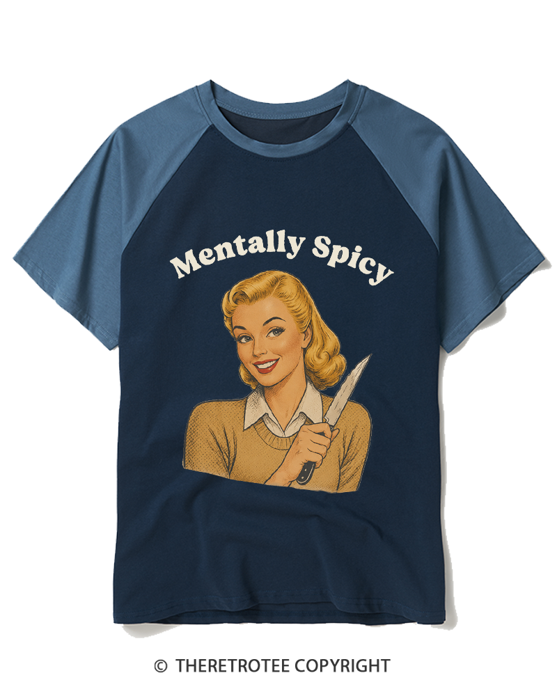 TheRetroTee Mentally Spicy 1950s Raglan Baseball T-Shirt