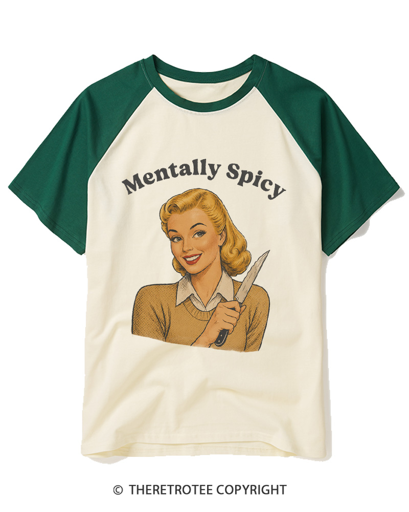 TheRetroTee Mentally Spicy 1950s Raglan Baseball T-Shirt