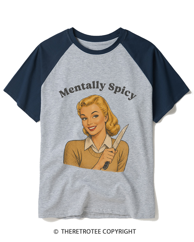 TheRetroTee Mentally Spicy 1950s Raglan Baseball T-Shirt