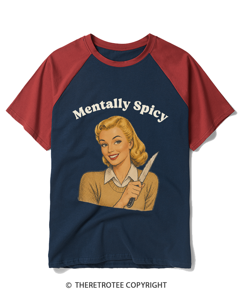TheRetroTee Mentally Spicy 1950s Raglan Baseball T-Shirt