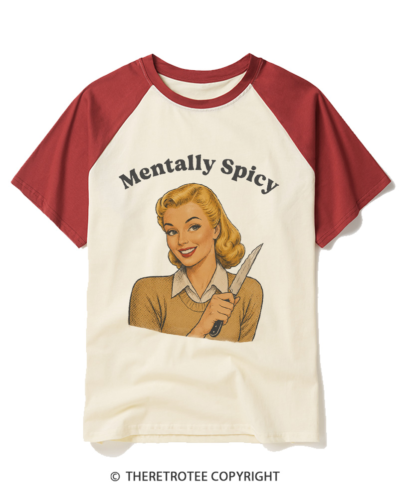 TheRetroTee Mentally Spicy 1950s Raglan Baseball T-Shirt