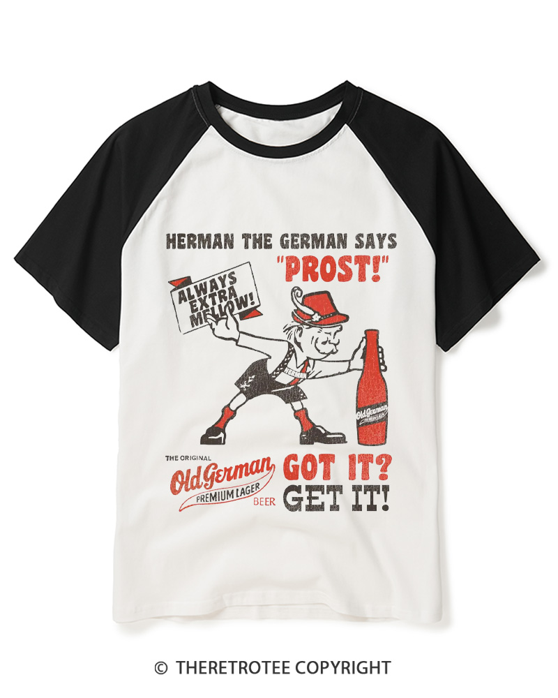 TheRetroTee Vintage German Beer 1960s Raglan Baseball T-Shirt
