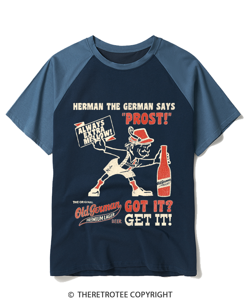 TheRetroTee Vintage German Beer 1960s Raglan Baseball T-Shirt