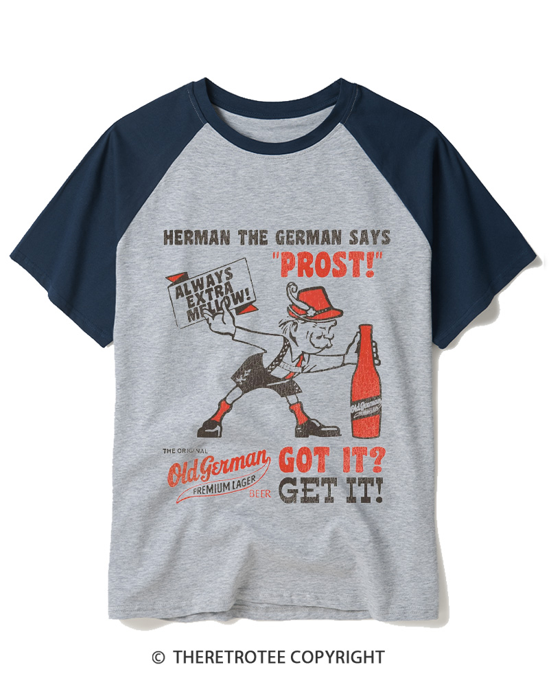 TheRetroTee Vintage German Beer 1960s Raglan Baseball T-Shirt
