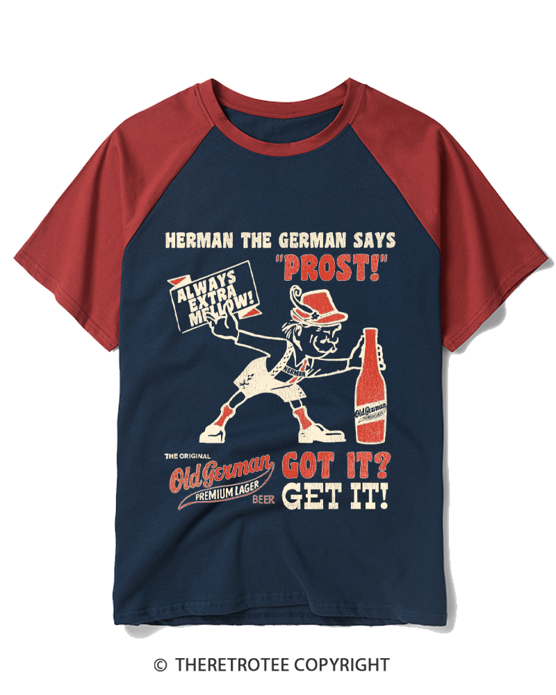 TheRetroTee Vintage German Beer 1960s Raglan Baseball T-Shirt