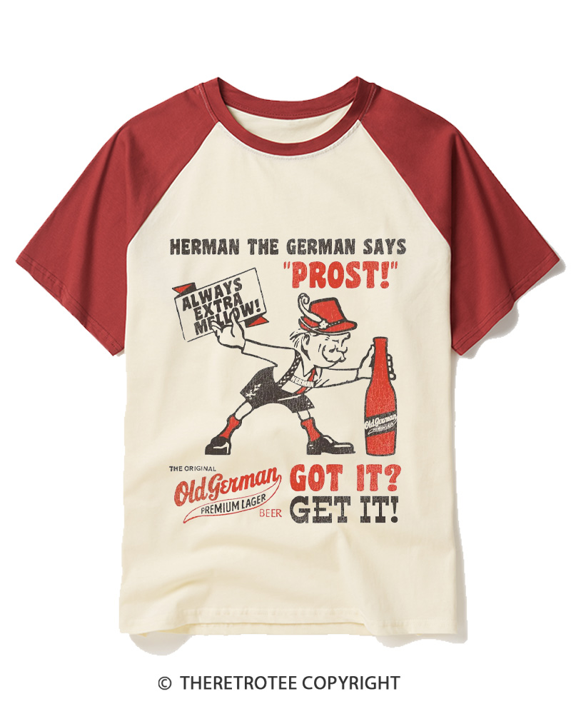 TheRetroTee Vintage German Beer 1960s Raglan Baseball T-Shirt