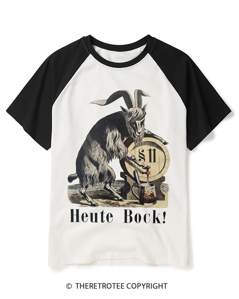 TheRetroTee Heute Bock 1950s Raglan Baseball T-Shirt
