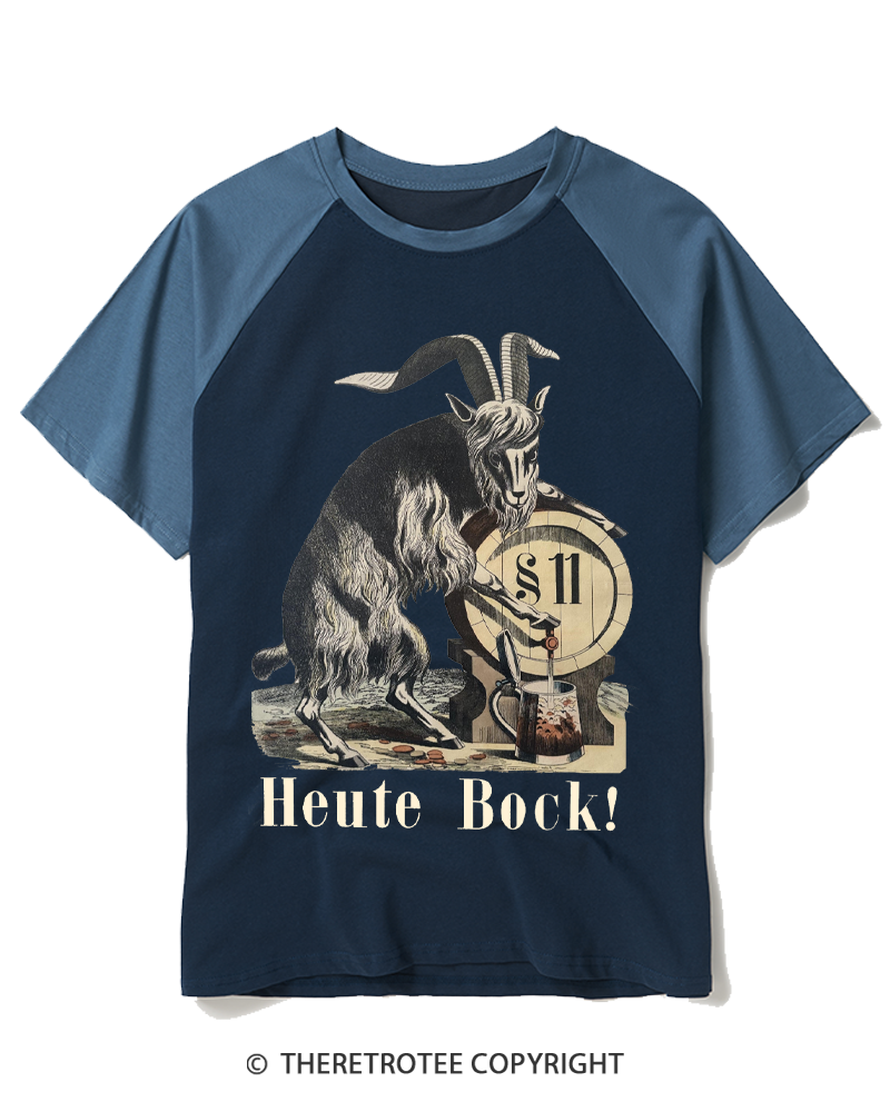TheRetroTee Heute Bock 1950s Raglan Baseball T-Shirt