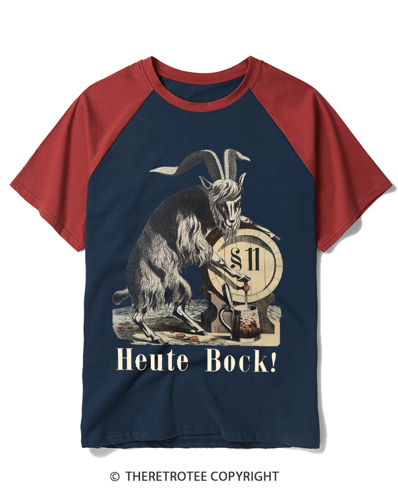 TheRetroTee Heute Bock 1950s Raglan Baseball T-Shirt