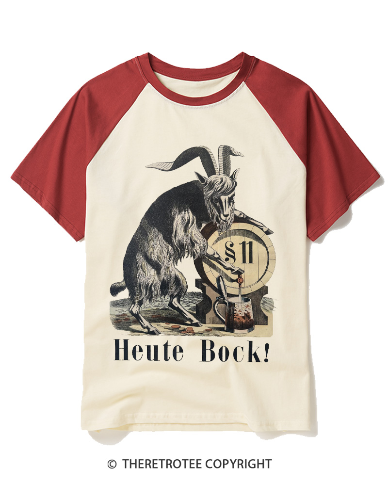 TheRetroTee Heute Bock 1950s Raglan Baseball T-Shirt