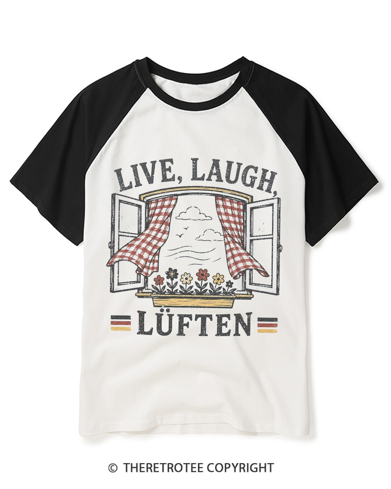 TheRetroTee Live Laugh Luften 1990s Raglan Baseball T-Shirt