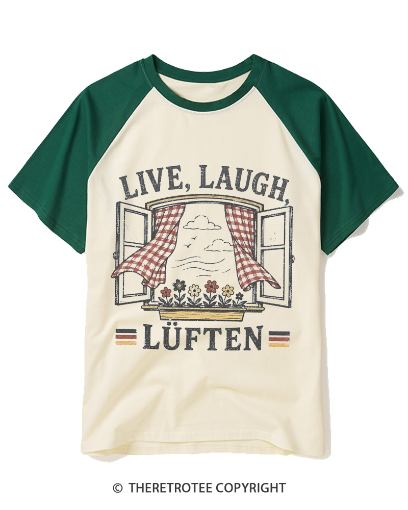 TheRetroTee Live Laugh Luften 1990s Raglan Baseball T-Shirt