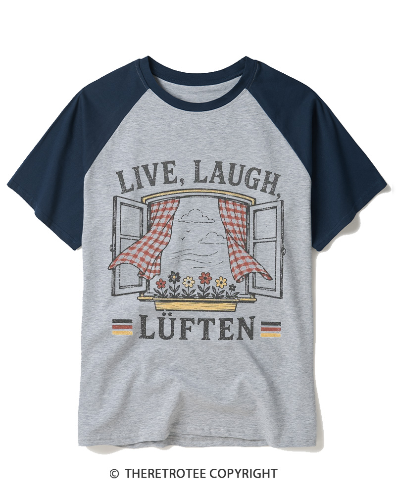 TheRetroTee Live Laugh Luften 1990s Raglan Baseball T-Shirt