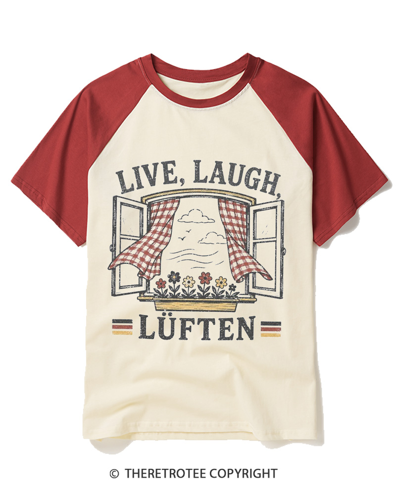 TheRetroTee Live Laugh Luften 1990s Raglan Baseball T-Shirt