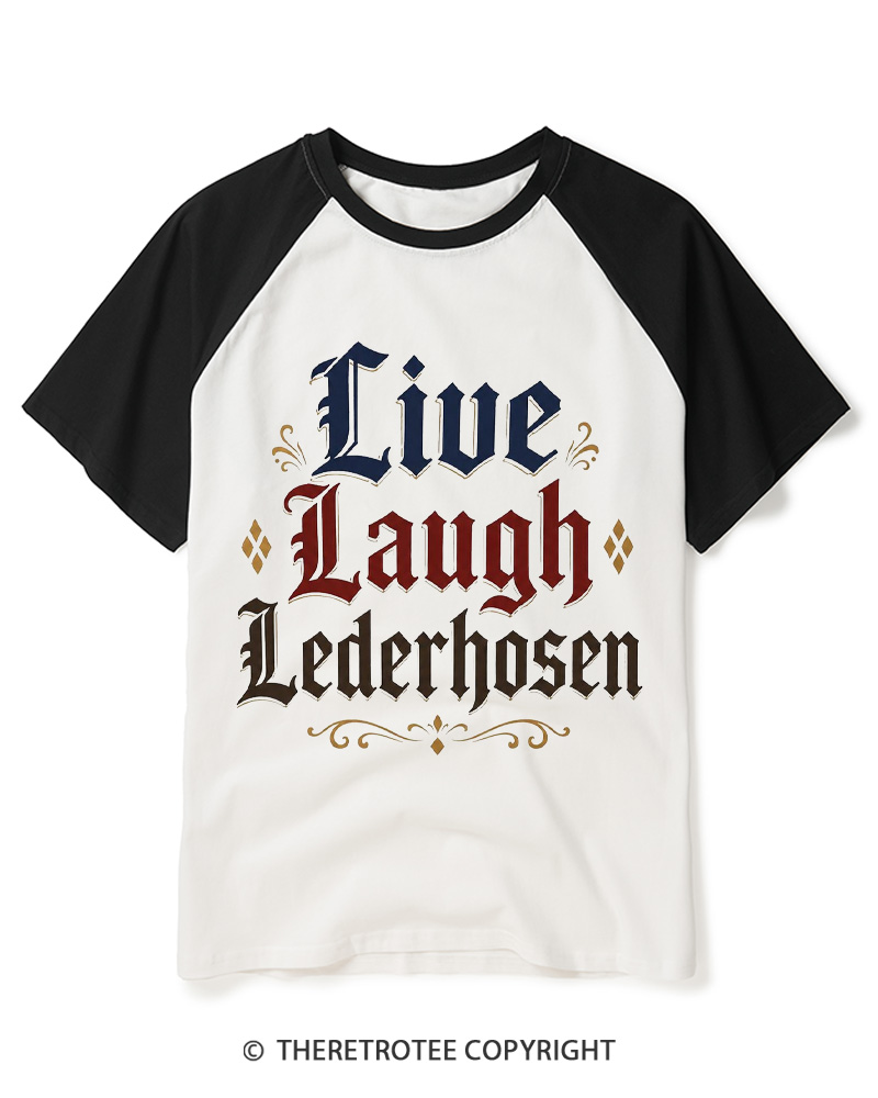 TheRetroTee Live Laugh Lederhosen 1980s Raglan Baseball T-Shirt