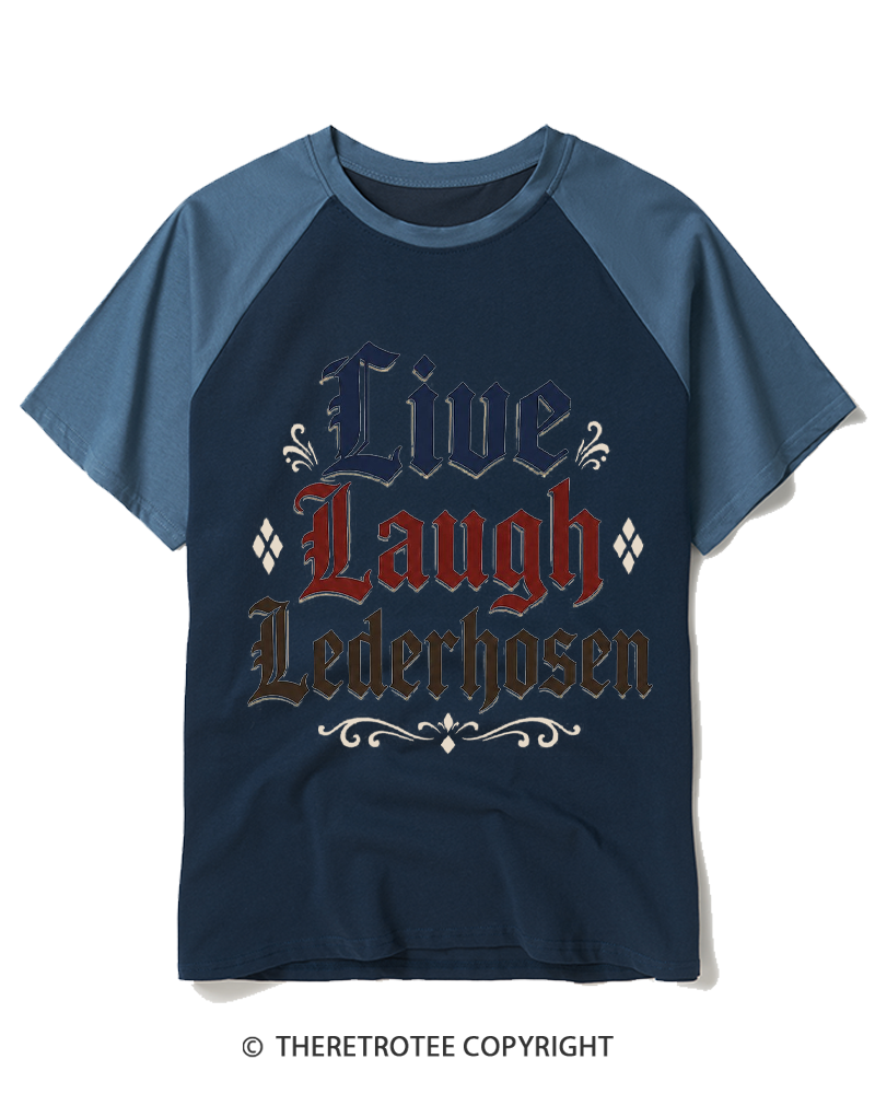 TheRetroTee Live Laugh Lederhosen 1980s Raglan Baseball T-Shirt