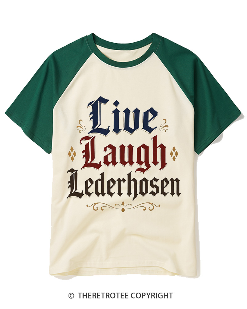 TheRetroTee Live Laugh Lederhosen 1980s Raglan Baseball T-Shirt