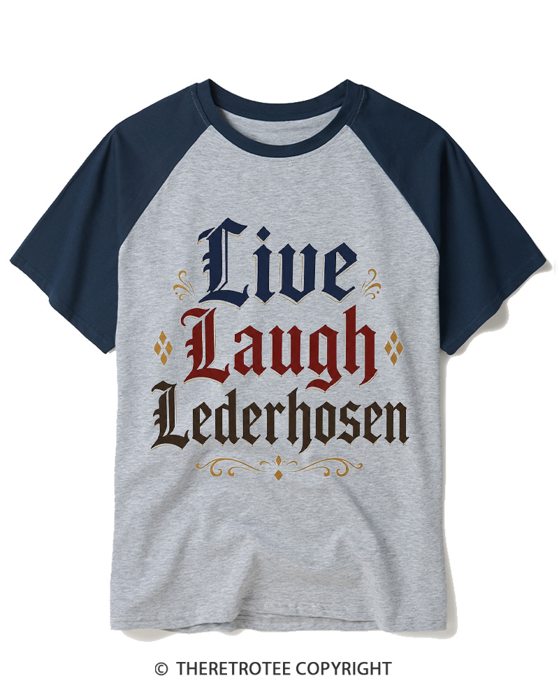 TheRetroTee Live Laugh Lederhosen 1980s Raglan Baseball T-Shirt