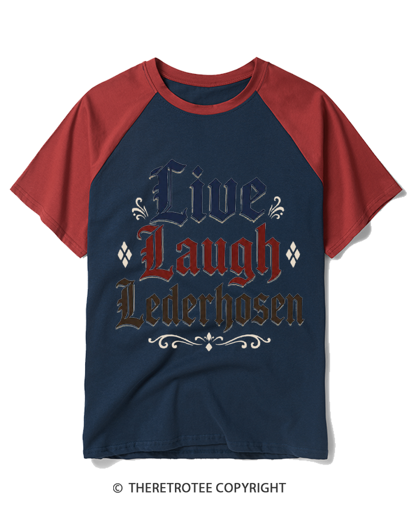 TheRetroTee Live Laugh Lederhosen 1980s Raglan Baseball T-Shirt