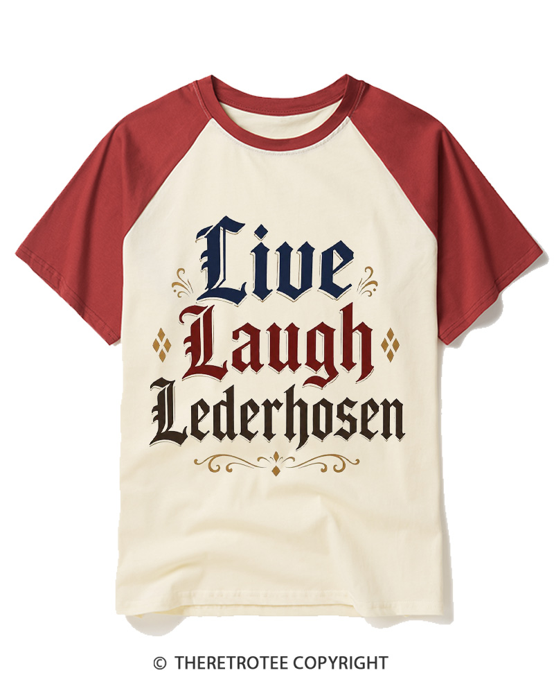 TheRetroTee Live Laugh Lederhosen 1980s Raglan Baseball T-Shirt