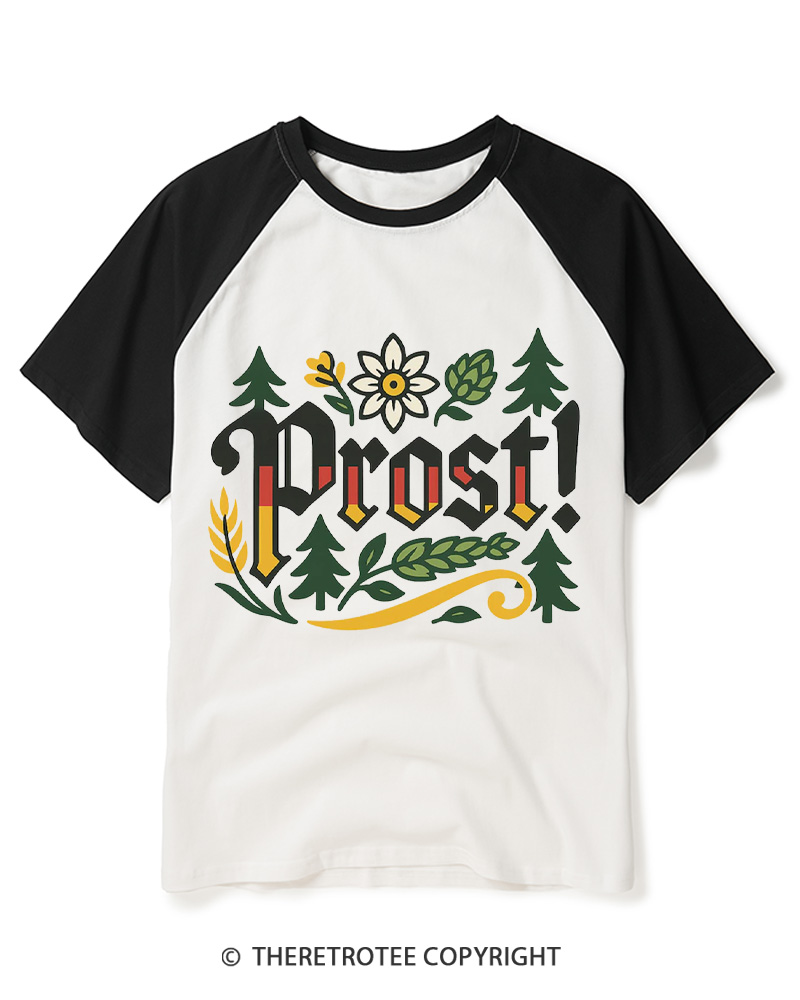 TheRetroTee Prost Oktoberfest 1970s Raglan Baseball T-Shirt