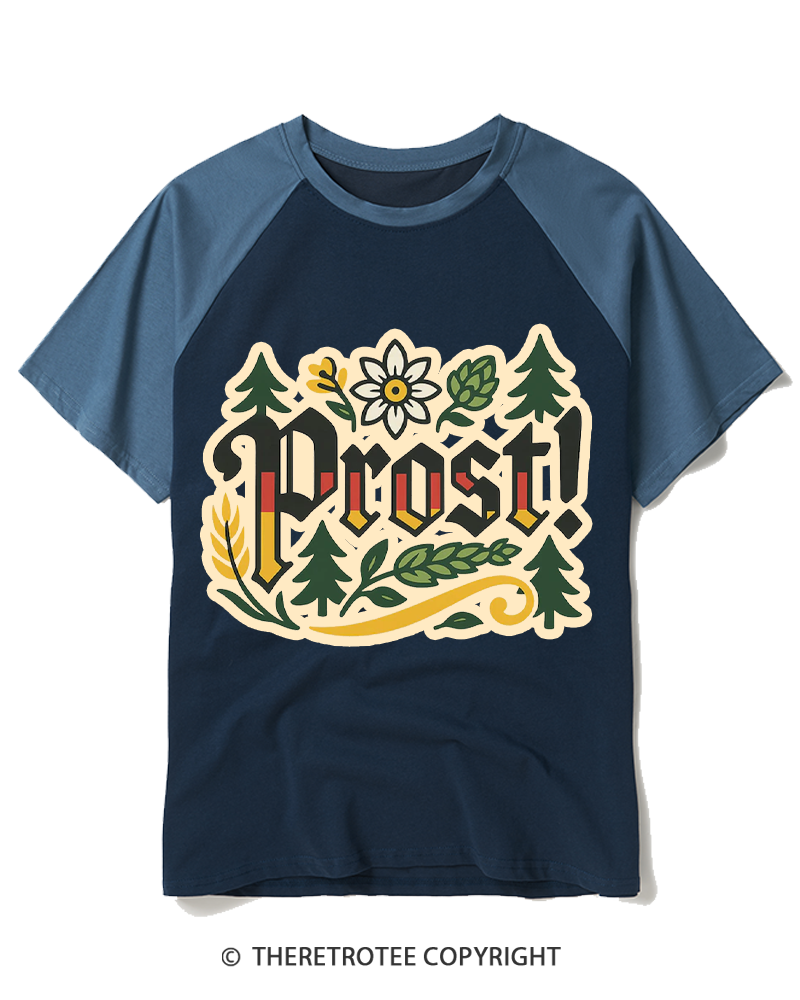 TheRetroTee Prost Oktoberfest 1970s Raglan Baseball T-Shirt