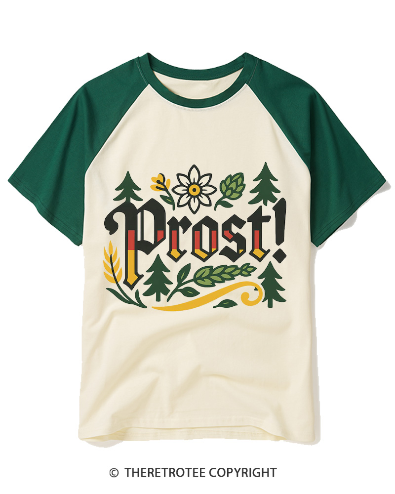 TheRetroTee Prost Oktoberfest 1970s Raglan Baseball T-Shirt